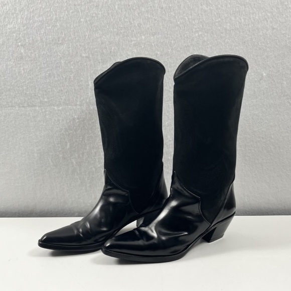 Via Spiga Ladies Italian Made Western Black Pull-on Boots Re-bottomed - Picture 1 of 12